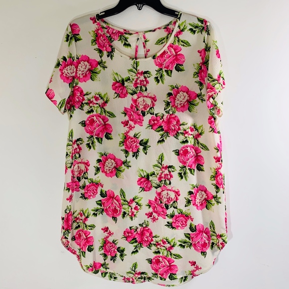 Tops - Rose Floral Tunic Tee; L